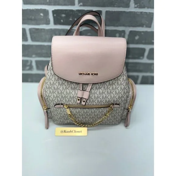 Michael Kors MK Jet Set Item Medium Chain Backpack -Powder Blush Multi - Picture 2 of 12